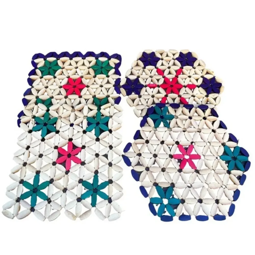 Colourful Vintage Threaded Bamboo Bead Trivets Set Of‎ 4 Hot Pot Stands